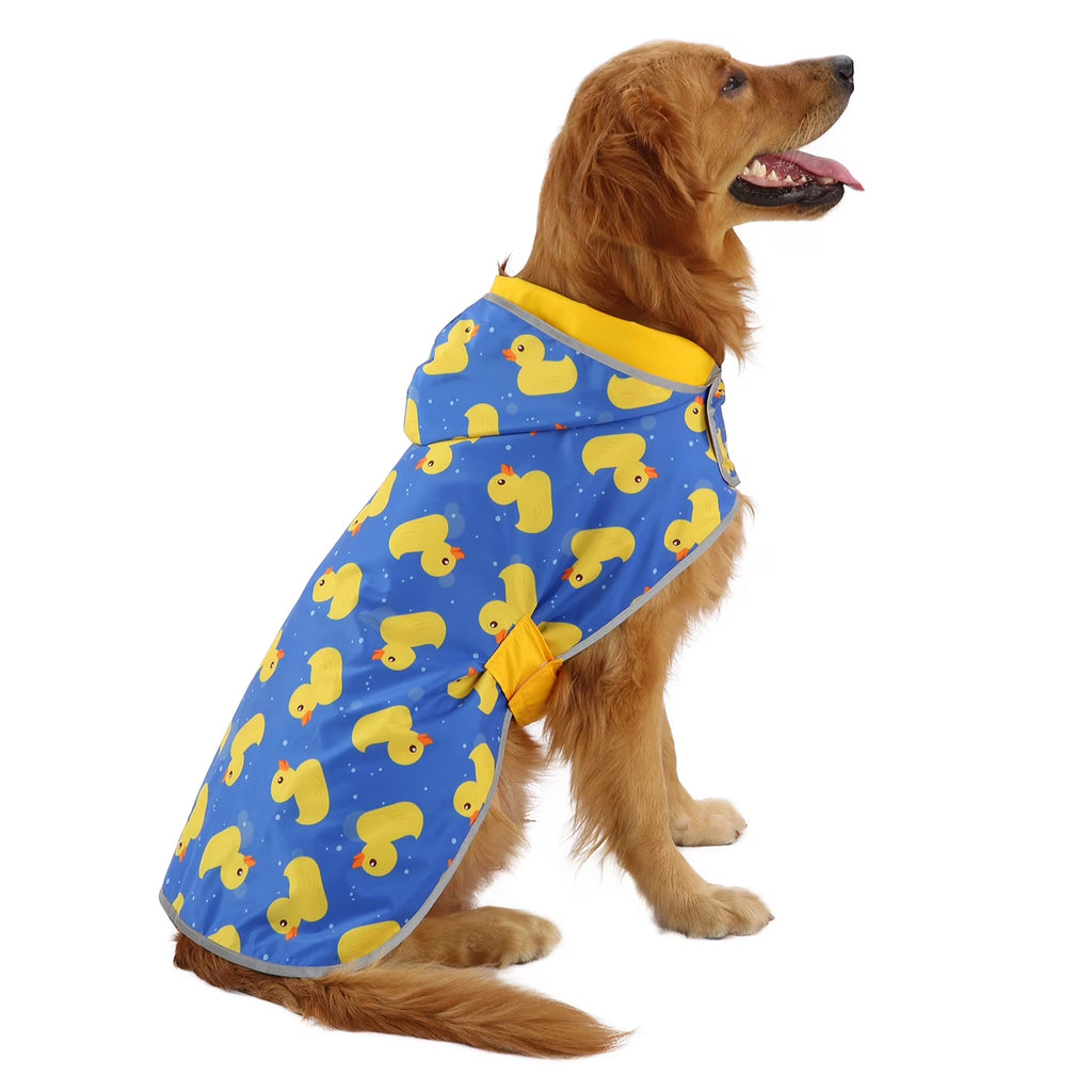 Reversible Dog Raincoat Hooded Slicker Poncho Rain Coat Jacket for Small Medium Large Dogs Yellow Ducks XXL
