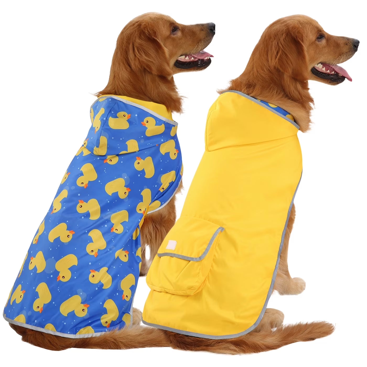 Reversible Dog Raincoat Hooded Slicker Poncho Rain Coat Jacket for Small Medium Large Dogs Yellow Ducks XXL