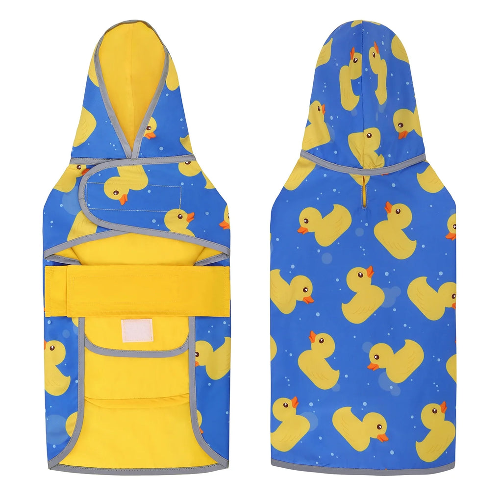 Reversible Dog Raincoat Hooded Slicker Poncho Rain Coat Jacket for Small Medium Large Dogs Yellow Ducks XXL